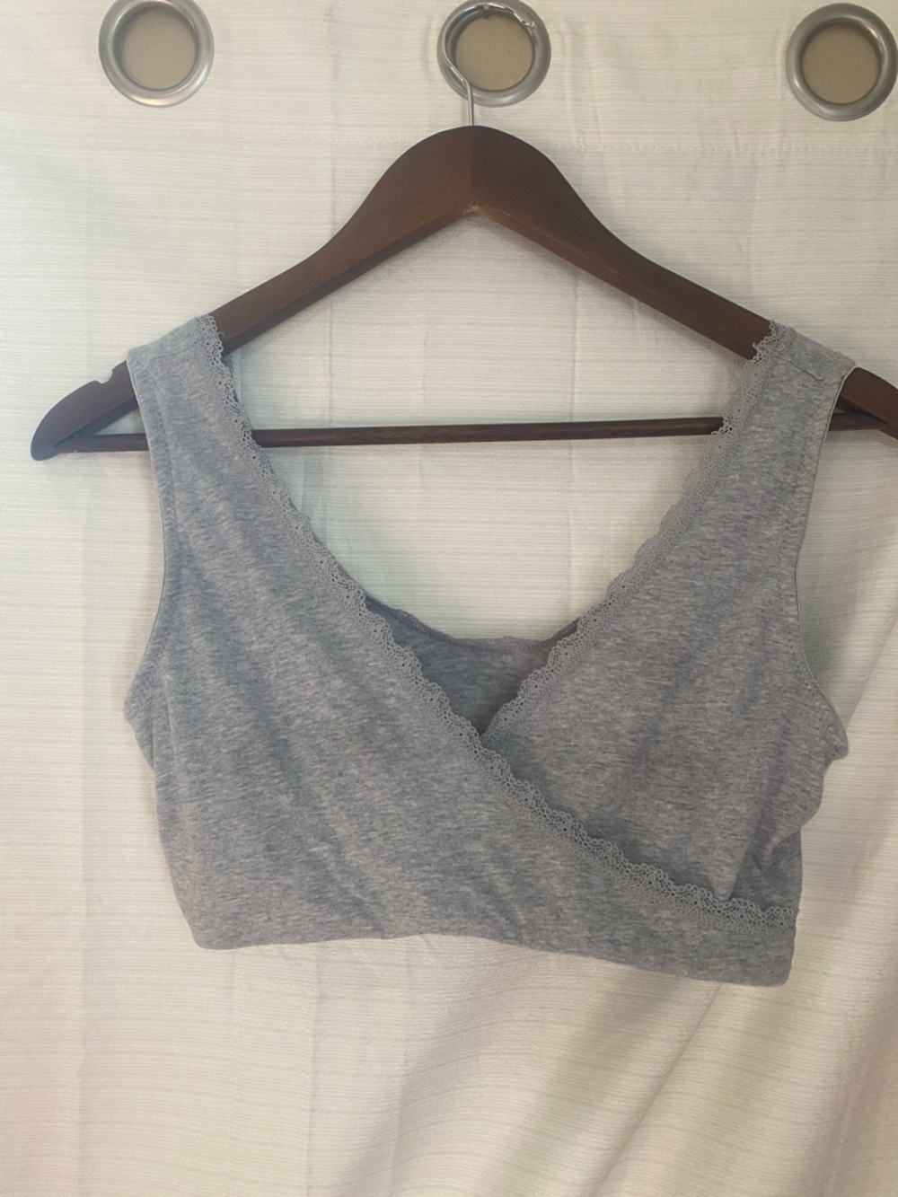 Gray Lace Trim Bra Elastic Band Bralette Top